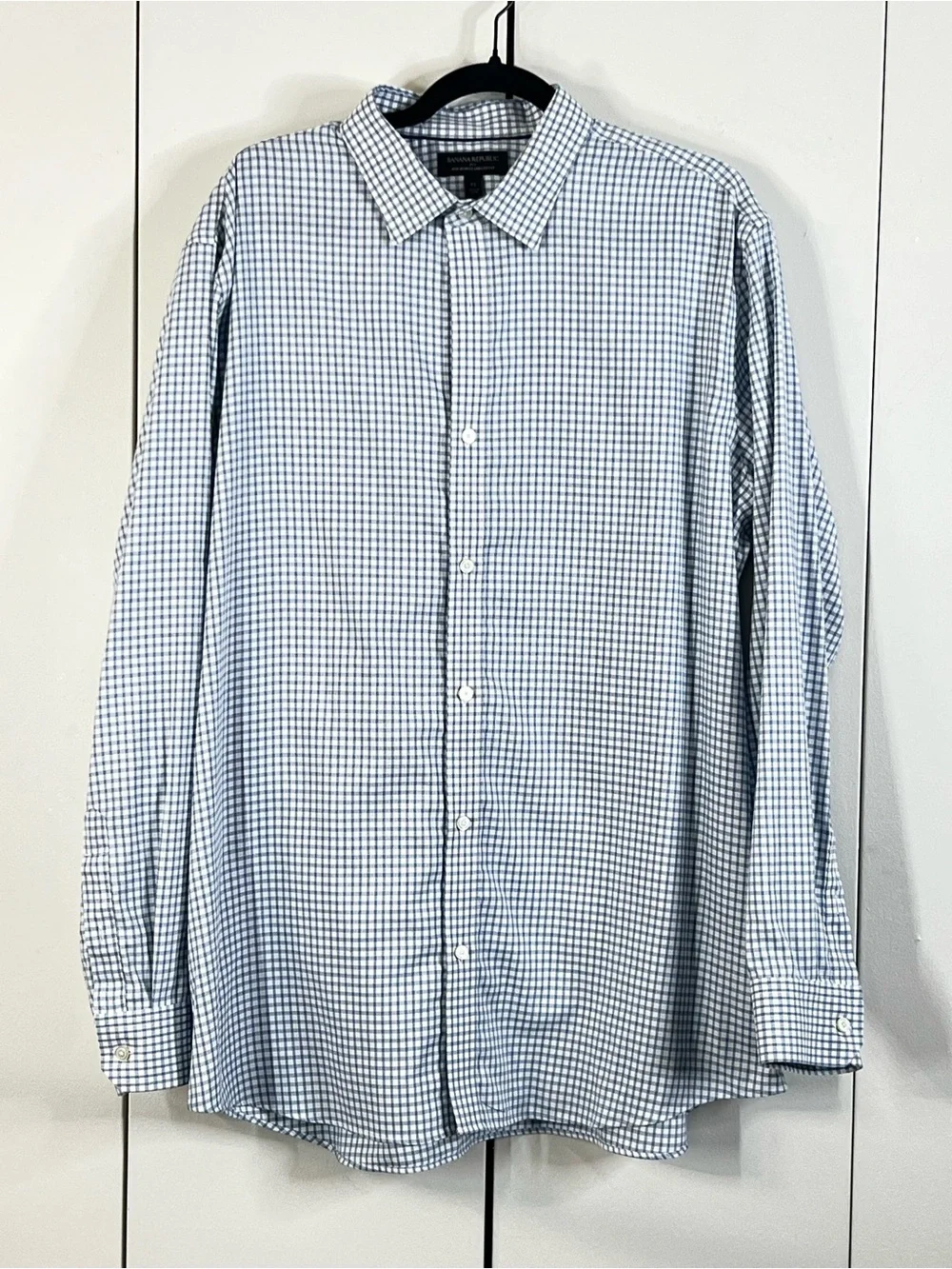 BANANA REPUBLIC Non-Iron Standard Fit Men’s XL Blue Check Button Up
